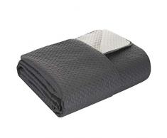 Eurofirany Copriletto Trapuntato Double-Face Bicolore Modello Hot Press Camera da Letto Soggiorno cameretta Bambini Divano Coperta Grigio Acciaio + Panna, 220 x 240 cm