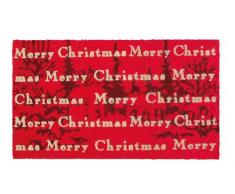SHOE-MAX, Zerbino in Fibra di Cocco con Retro in PVC Antiscivolo, Motivo: Merry Christmas, 74 x 44 cm, Rosso