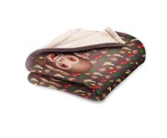 Emoji Coperta in Pile, Motivo Scimmiette, Poliestere, Brown, Singolo, 190Â x 120Â x 3Â cm