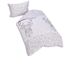 AmeliaHome Snuggy Collection - Biancheria da Letto in Flanella, 100% Cotone, con Copripiumino, Chiusura Lampo, Castoro Cotone, My Deer Friend, 140x200 + 70x90