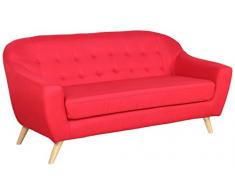 Lo+DeModa Coushto Divano a 3 Piazze Componibile, Gommapiuma D28/Lino/Legno/Poliestere, Rosso, 177x83x33 cm