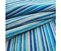 Yorkshire Fabric Shop Esclusivo Tessuto Morbido in ciniglia, Tessuto a Strisce tappezzeria Cuscini Tende divani Tessuto Blu Bianco. Perfetto per mobili Arredamento
