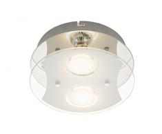 Briloner Leuchten 3598 â 028 A +, plafoniera LED, 2 x LED GU10, 3 W, 250 lm, vetro parzialmente opacizzato, rotondo, metallo, cromo, 21 x 21 x 8 cm