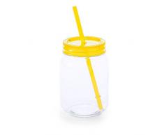 eBuyGB 600Â ml Multi Colore Mason Jam Cocktail Bere Vaso con Straw-BP: Bicchiere, x 4, plastica Senza BPA, Giallo, 27.71Â x 17.81Â x 8.1Â cm