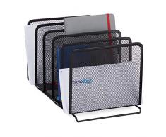 Relaxdays, Nero Porta Fascicoli, Portariviste in Metallo, 5 Scomparti Design a Griglia, HxLxP: 18,5 x 20,5 x 37,5 cm, Acciaio, 1 pz