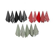 Penguin Home Penguin Home-100 - Set di 15 Strofinacci in Morbido e Resistente, Design Elegante, Colore: Rosso, Salvia e Nero, Lavabili in Lavatrice, 50 x 70 cm, Cotone, Confezione da 15