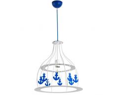 ONLI Lampada a Sospensione in Metallo con Ancore Blu in plastica, Bianco