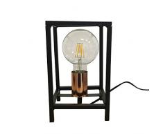 ONLI Lampada da Tavolo Stile Urban Floki in Metallo Nero e portalampada Color Rame, 14 x 14 cm, altezza 23cm