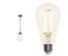 63386 Lampada a sospensione monoluce per interni, finitura in ottone anticato e vetro cristallo a goccia chiaro, lampadina inclusa