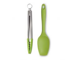 Zeal JSET11L - Spatola grande in silicone antiaderente e pinze da cucina, 2 pezzi, colore: Lime