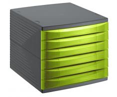 Rotho 1108105519 cassetti Box scatola da ufficio Quadra in plastica (PS), 6 cassetti chiusi, formato A4, di alta qualità, circa 37 x 28 x 25 cm, antracite/verde ufficio Box, plastica, 27 x 28 x 25 cm