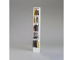 Libreria in metallo colore bianco opaco 31x10x198 cm, scaffale per libri da appoggio dal design moderno e particolare, libreria per casa e ufficio con struttura in metallo, Made in Italy