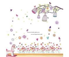 WALPLUS ADESIVI DA PARETE GRANDE GABBIA UCCELLI FIORI ROSA rimovibile autoadesivo arte murale decalcomania vinile DECORAZIONE CASA fai-da-te VIVENTE ufficio camera letto carta parati cameretta bimbi
