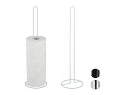 Relaxdays, Bianco Porta Carta Igienica, Set da 2, Bagno, Max. 5 Rotoli di Scorta, Metallo, da Terra, HxD: 50x14 cm, pz