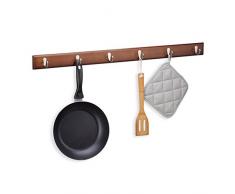 Relaxdays 10022777_59 Ganci Appendiabiti Metallo Design Decorativo Attaccapanni a Muro Bambù Portasciugamani HLP 6x88x5cm Marrone