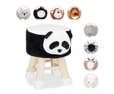 Relaxdays Panda - Sgabello Decorativo per Bambini, con Rivestimento Rimovibile, Gambe in Legno, Imbottito, Colore: Nero/Bianco