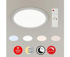Briloner Leuchten Plafoniera, Pannello a LED dimmerabile, Controllo della Temperatura del Colore, Funzione Luce Notturna, incl. Telecomando, 22W, 2.200 22 W, Bianco-Argento, Ã 40cm