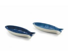 Villa dEste Home Tivoli Fish Set Piattini Pesce, Hard Dolomite, Blu, 12 unitÃ