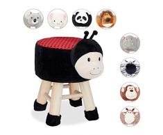 Relaxdays - Sgabello per Bambini, Motivo: Coccinella, con Rivestimento Rimovibile, Gambe in Legno, Imbottito, Colore: Nero/Rosso