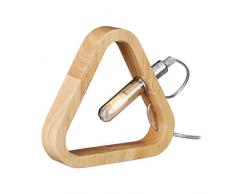 Relaxdays - Lampada da tavolo in legno, cornice triangolare, con cavo di alimentazione, con LED, E14, luce decorativa, altezza: 19,5 x 21 x 4 cm, colore naturale