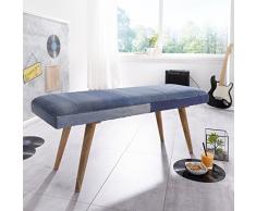 Wohnling SALIM Denim - Panca in Legno Massiccio, 117 x 51 x 38 cm, Stile retrò, con 2 panche Imbottite, Colore: Blu