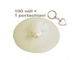 Bombsindy 100x Velo VELI di Fata Tulle Organza Tondo VELETTI BOMBONIERE Fai da Te Confetti colore panna + Portachiavi, 23cm circa diametro