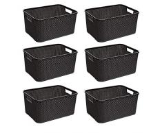 BranQ - Home essential - Set di 6 cestini in Rattan, in plastica PP, 28,8 x 19,7 x 16,2 cm, Colore: Antracite