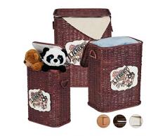 Relaxdays Set da 3 Cestini Portaoggetti, con Coperchio, Realizzati a Mano Giocattoli e Biancheria, Varie Misure, Mogano, Rattan, Tessuto, Cartone, Marrone-Rossiccio, 3 Pz