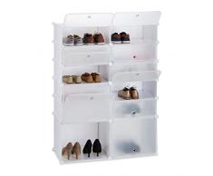 Relaxdays Scarpiera 12 Scomparti, Mobile Porta-Scarpe, Scaffale Componibile, Plastica, HxLxP: 125 x 94 x 37 cm, Bianco