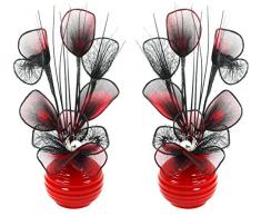 Abbinabili coppia di rosso e nero fiori artificiali in vaso rosso, decorazioni per la tavola, accessori per la casa, regali, ornamenti, altezza 32Â cm