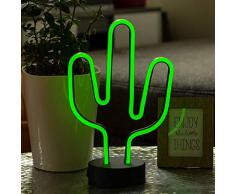 Hellum LED di cactus, Neon Lampada da tavolo, luce notturna, ragazza regalo per bambini, decorazione per feste, matrimoni, Festival, eventi, casa, camera da letto, soggiorno, lampada alimentata a batteria, in metallo, plastica, verde, 18Â x 29,5Â cm