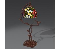 World Art TWGU10141 Abat-Jour con Uva Lampada da Comodino Stile Tiffany E14, 25 W, Multicolore