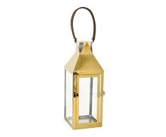 H&H 8406238 Lanterna Inox Manico Cuoio Oro 14X15Xh38 Luci E Decorazioni Casa, Metallo, 20x20x42 cm