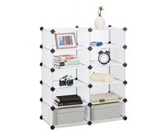 Relaxdays 10021982_50 Scaffale a Incastro, 10 Scomparti, Componibile, Plastica, Multiuso, Trasparente
