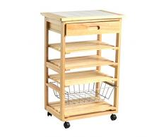 Vacchetti Giuseppe 4116270000 Carrello Cucina, 3 Piani e 1 Cestello e 1 Cassetto, Legno, Beige, 63.5 x 44 x 91 cm