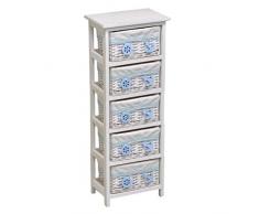 Vacchetti Giuseppe 4117920000 Mobiletto Mare Cassettiera, 5 Cassetti, Vimini, Bianco/Blu, 35 x 24 x 89 cm
