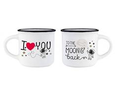 Legami MM0010, Espresso For Two, 2 Tazzine da Caffè in Porcellana New Bone China, Capacità 50 ml, Tema Moon and Back, Lavabili in Lavastoviglie, Utilizzabili nel microonde