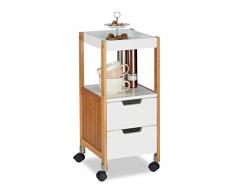 Relaxdays Carrellino con Cassetti, Carrello da Bar, Tavolino Mobile, Legno MDF, Bianco, Marrone, 69x30x30 cm