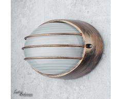Marittimo lampada da parete da esterno E27 W:22cm vero vetro ovale griglia ovale lampada da parete in oro antico balcone facciata