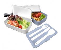 NERTHUS FIH 666 - Lunch Box ermetica Doppia con Posate, con 2 contenitori ermetici e 3 Posate Resistenti, Adatta al Forno a microonde e alla lavastoviglie