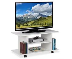 Relaxdays - Mobile per TV con Ruote, 4 Ripiani Aperti, tavolino da Salotto, per dispositivi, CD, Dvd, HBT 40 x 80 x 40 cm, Bianco, PB (Particle, Acciaio, Carta)