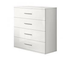 Valentini Nettuno Cassettiera 4 Cassetti, Legno, Bianco Laccato Lucido, 36x80x82 cm