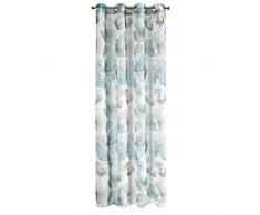 Design91 Tende con Motivo a Foglie, Trasparenti, 8 Occhielli, morbide, Eleganti, Moderne, per Camera da Letto, Soggiorno, Salotto, Soggiorno, Bianco, Blu, 140 x 250 cm