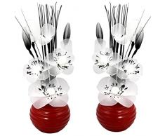 Flourish Creative Florals Abbinato paio di fiori artificiali in vaso rosso bianco, decorazioni per la tavola, accessori per la casa, regali, ornamenti, altezza 32 cm