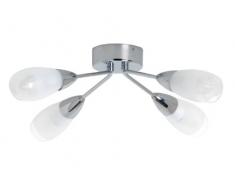 tp24 - Plafoniera a 4 bracci, con paralumi in vetro smerigliato trasparente e finiture cromate
