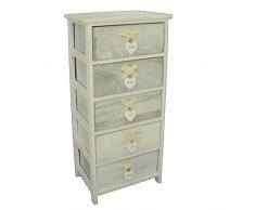 Euronovità EN-221497 Cassettiera Portaoggetti, stile shabby provenzale in legno con 5 cassetti. Colore Grigio, 40x29x90 cm