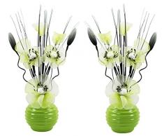 Flourish Creative Florals Coppia di vasi abbinati con fiori artificiali, Vetro, Green/White in Dark Green Vase, 11.5 x 11 x 32 cm