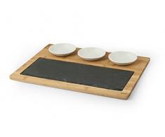 H&H Ardesia & Bamboo, Antipastiera, Set 5 pezzi, Nero/Bianco, 30x40 cm