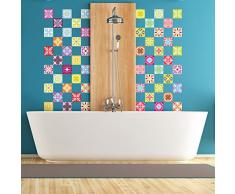Ambiance-Live, Adesivo da Parete, Adesivo murale: 60 Adesivi per Piastrelle |Â Fotomurale - Mosaico Piastrelle Bagno e Cucina |Â Piastrelle adesive - arabeschi Multicolori - 10x10 cm - 60 Pezzi