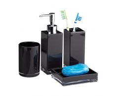 Relaxdays 10022586_46 Set 4 Accessori Bagno Bicchiere Igiene Dentale Portaspazzolini Dispenser Sapone Portasaponetta Nero